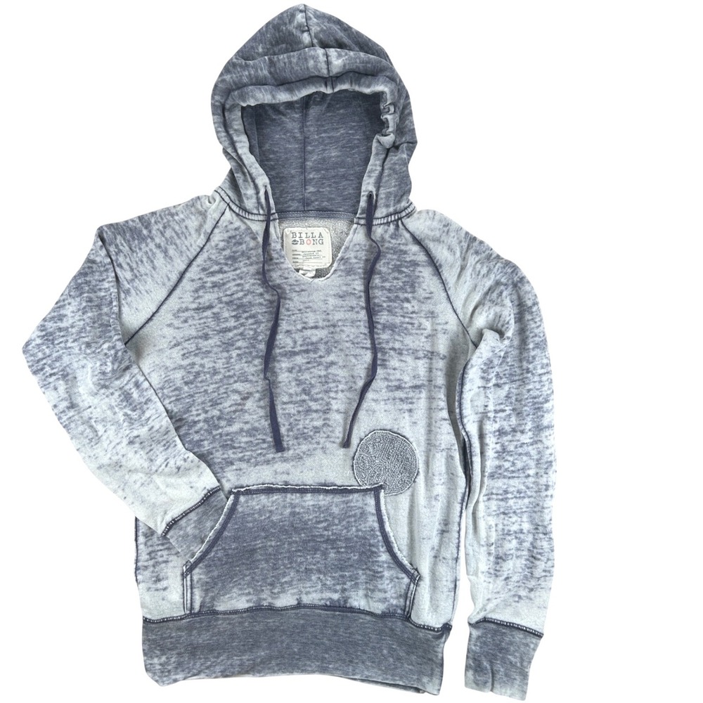 Billabong Hoodie Women Medium Gray Blue Burnout Wash Surf Beachy Boho Sweatshirt